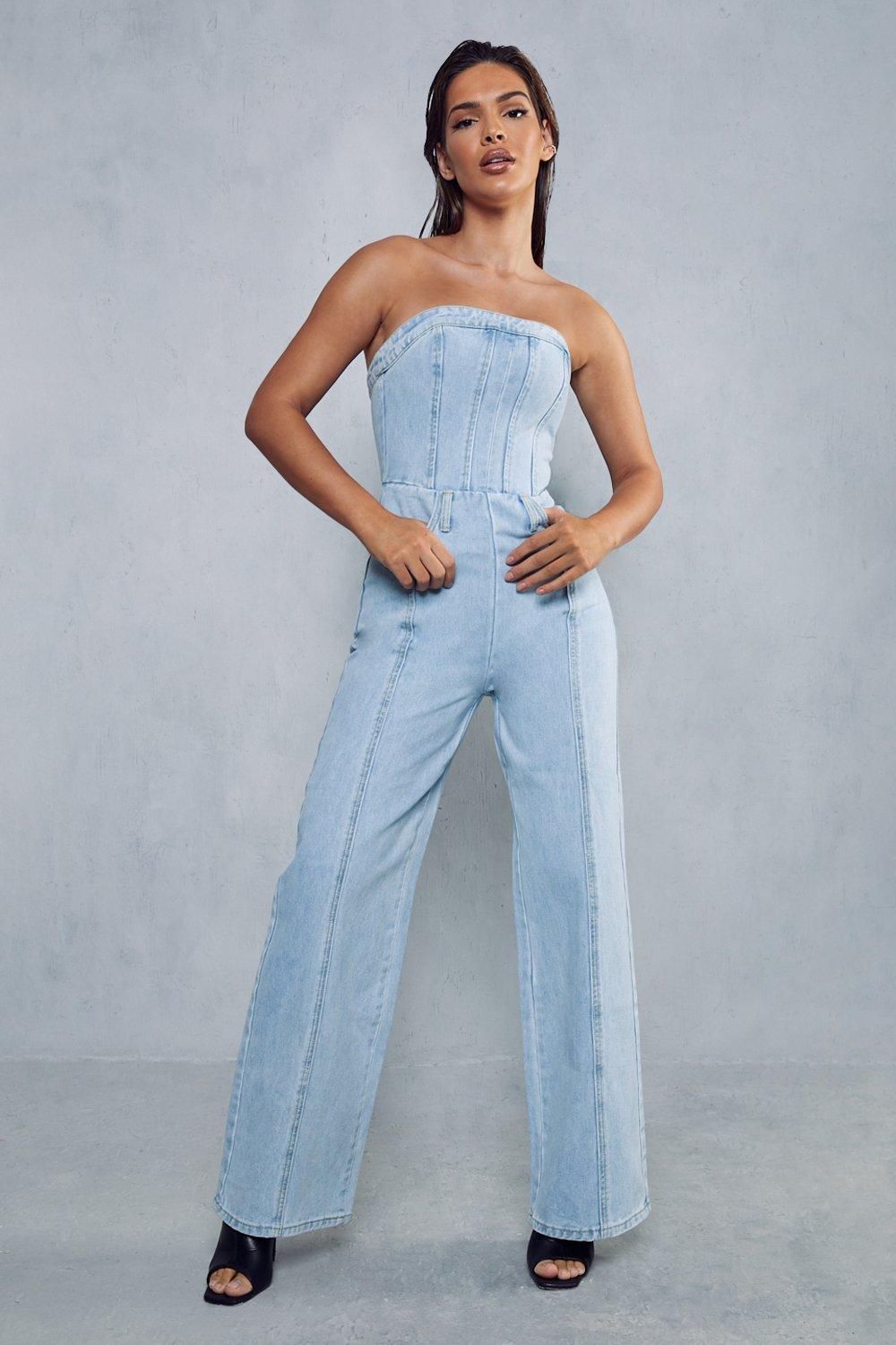 Bandeau Denim Wide Leg Jumpsuit